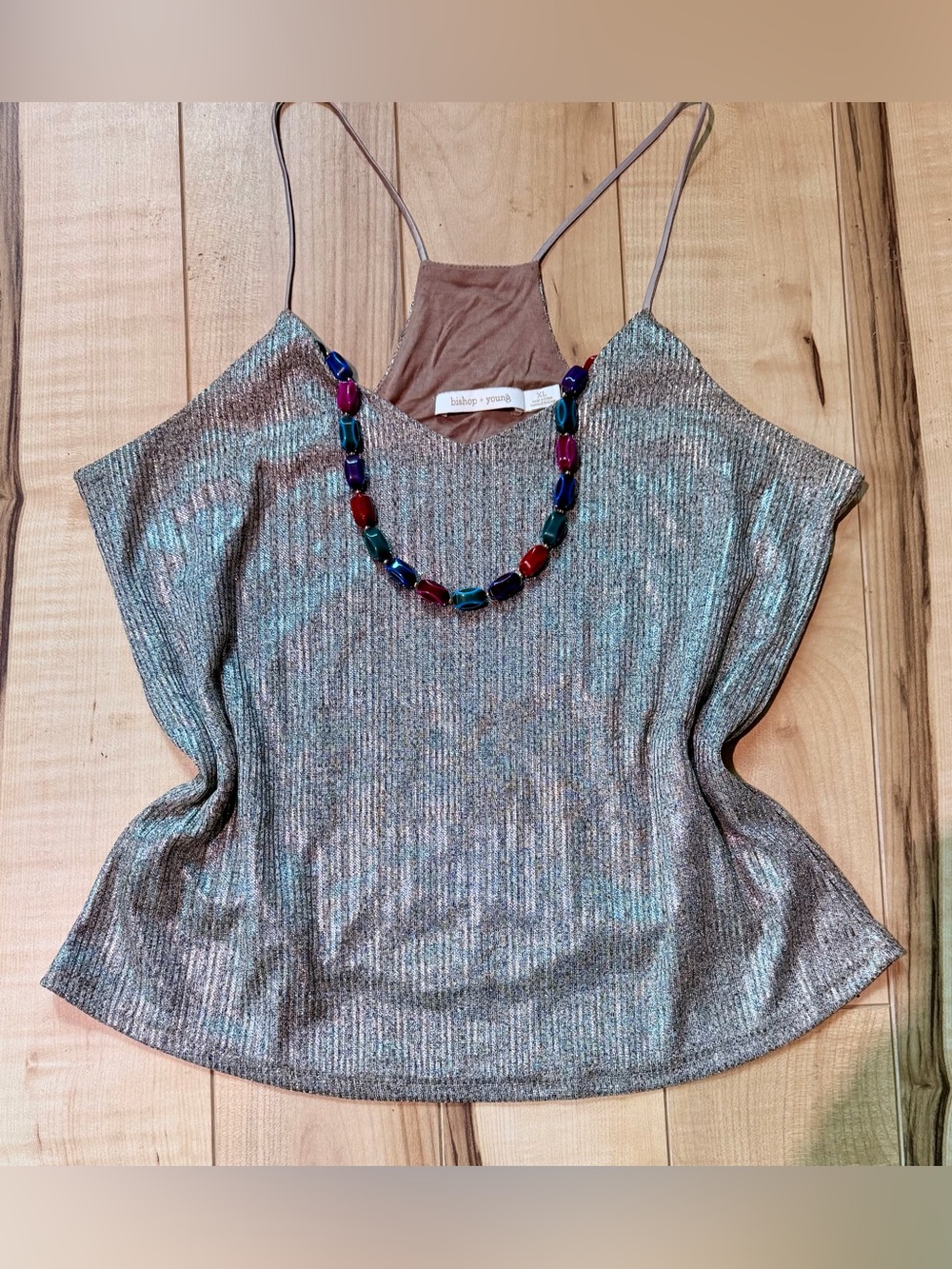 Silver metallic Anthropologie sleeveless party top blouse - L/XL